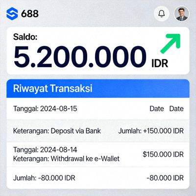 Dashboard pengguna M88 yang menunjukkan riwayat transaksi dan saldo