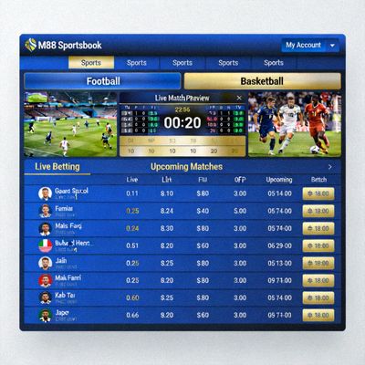 Tampilan sportsbook M88 untuk taruhan olahraga sepak bola dan basket